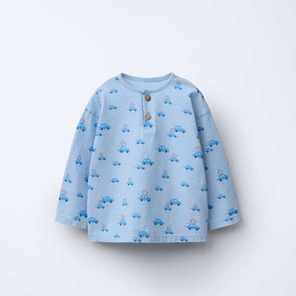 Zara - Blue Car Print Long Sleeve Shirt